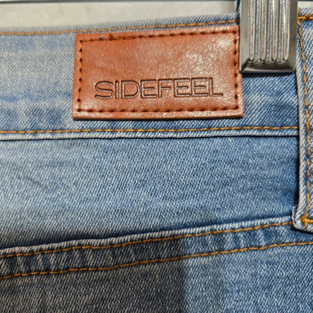Sidefeel Barrel Jeans Size 16 Light Wash High Rise Curved Leg Stretch Denim 1295